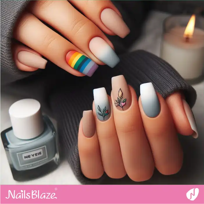 Matte Ombre Nails with Rainbow Design| Pride | LGBTQIA2S+ Nails - NB2059